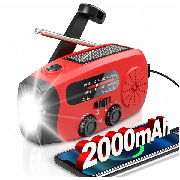 Sytifro Solar Radio,AM/FM notfallradio, Kurbelradio mit powerbank Radio (Radio Batteriebetrieben Notfall mit 2000mAh Wiederaufladbare Batterie, Tragbares, 6 W, 