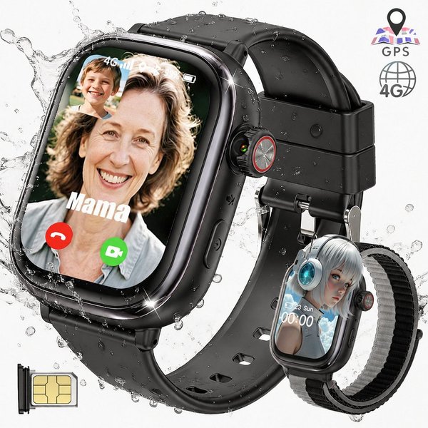 Vashoy 2026 T86 Smartwatch Kinder mit GPS Ortung kinderuhr & SIM-Karte Smartwatch (5 cm/2 Zoll, Android/4G (LTE), 5-tlg., AMOLED-Display, Schulmodus, Schwenkbar