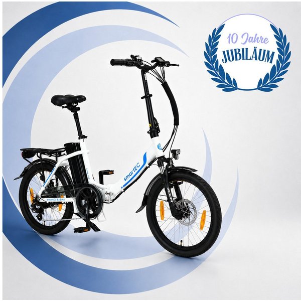 smartEC E-Bike Klapprad 20 Zoll E-Faltrad Camp-20D Pedelec Weiß smartEC, 7 Gang Shimano Tourney Schaltwerk, Kettenschaltung, Hinterrad-Nabenmotor, 562.00 Wh, (1