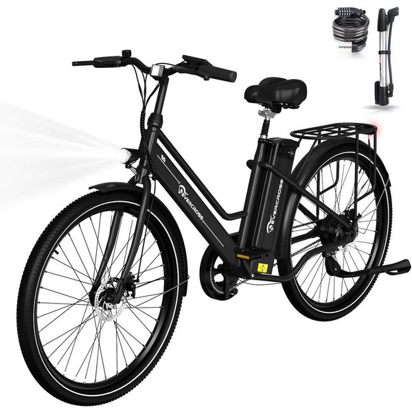 EVERCROSS TECH E-Bike Cityrad für Pendler,26-Zoll-Elektrofahrrad,36V 15,6AH Lithiumbatterie, Heckmotor, 561,6 Wh, 90Km, 1 Gang,E-Citybike mit Schloss, Pumpe