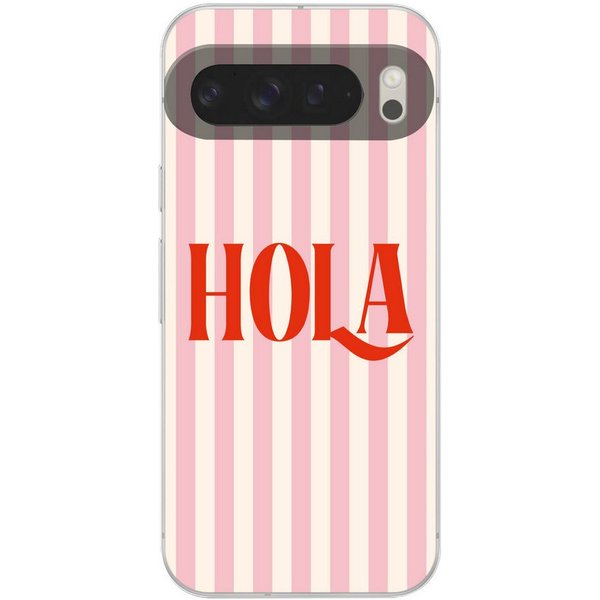 MuchoWow Handyhülle für Google Pixel 9 Pro XL Hola - Zitat - Streifen - Pastell - Rosa - R, Handy Case, Silikon, Bumper Case Dünn