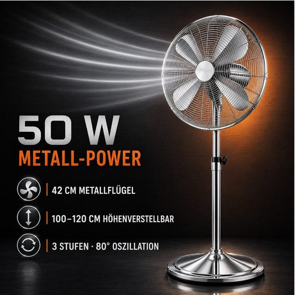 Ertex Standventilator Edelstahl Standventilator Turmventilator Ventilator 50 Watt 120 cm BIG