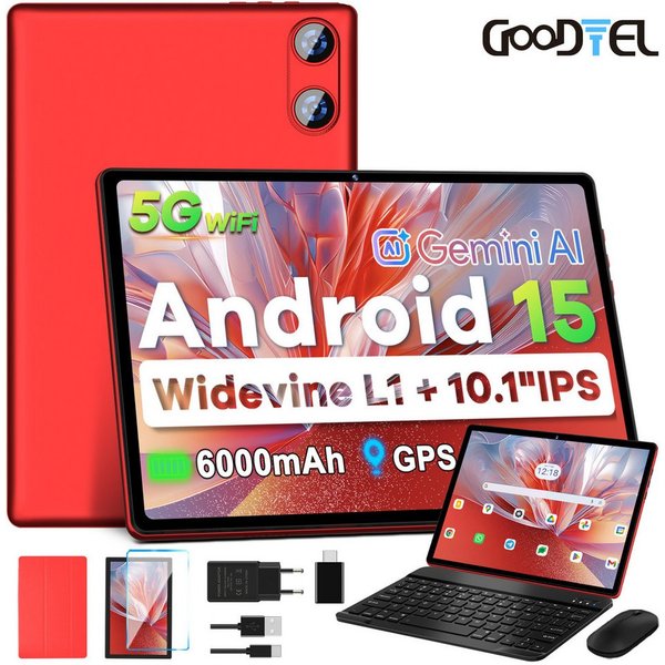 GOODTEL Tablet Android 15, WiFi, 30GB RAM 64GB Speicher erweitern bis zu 1TB Tablet (10,1", Android 15, 64GB Speicher/erweiterbar auf 512TB,6000mAh,Gemini AI,Wi