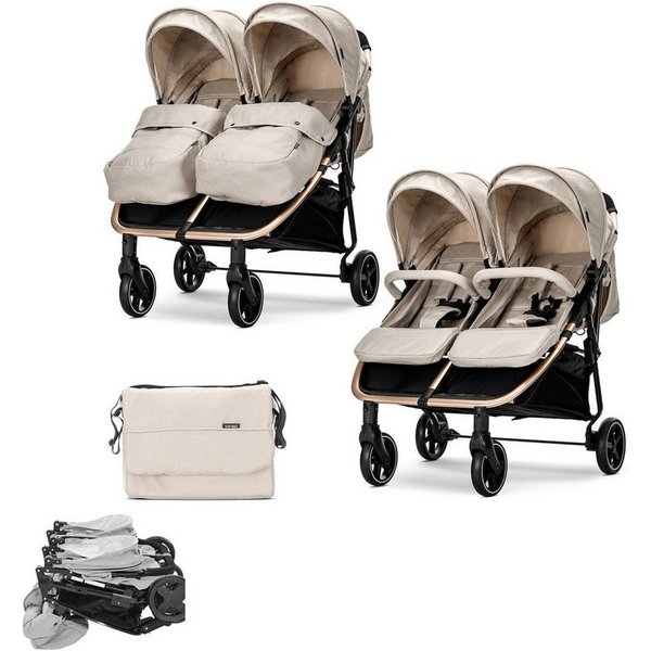 LORELLI Zwillings-Kombikinderwagen Duo, Aluminium, 5-Punkt-Gurt, Wickeltasche, Fußabdeckung, Sonnendach