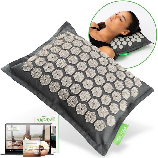 BACKLAxx® Akupressurmatte Akupressurkissen Nackenkissen für Nacken Schulter Rücken Beine (Akupressur, Kissen mit 3.168 Spitzen, inkl. Video Guide), für Verspann