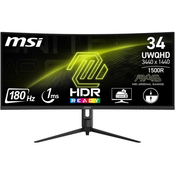 MSI MAG 342CQR Curved-Gaming-Monitor (86 cm/34 ", 3440 x 1440 px, UWQHD, 1 ms Reaktionszeit, 180 Hz, VA LED, 3 Jahre Herstellergarantie, höhenverstellbar)