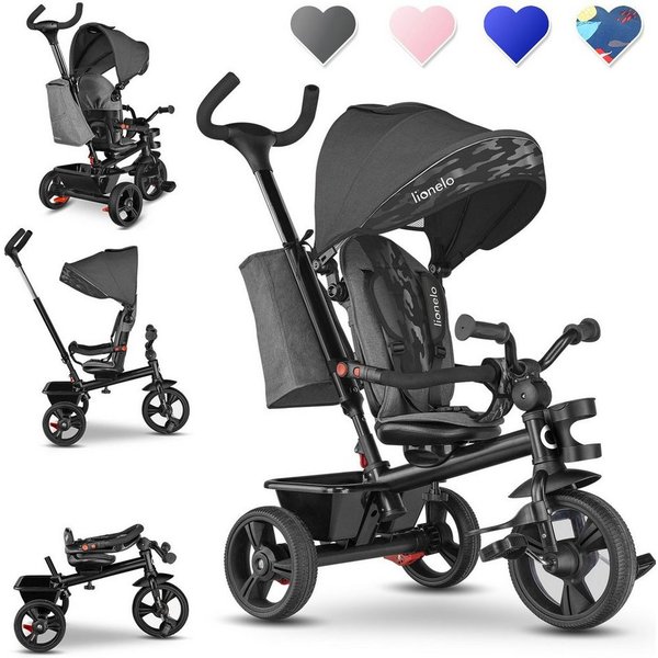 lionelo Dreirad-Kinderwagen HAARI, Elternlenkung, Zusammenklappbar, Tasche /von 18 Monaten bis 5 Jahren