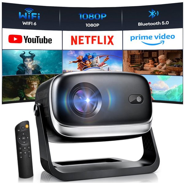 CkeyiN Pro 4K Beamer, Projector mit Netflix, Youtube, WIFI 6 Bluetooth 5.0 LCD-Beamer (12000 lm, 1.2:1, 1280*720 px,Bluetooth 5.0,Automatische Trapezkorrektur&H