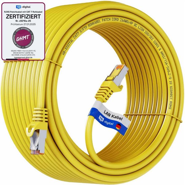 HB-DIGITAL Patchkabel CAT.7 Rohkabel LAN Kabel Cat7 S/FTP PiMF LSZH Netzwerkkabel, Netzwerkstecker, RJ-45 (1000 cm), Kontaktoberfläche: Pins Vergoldet 50µ