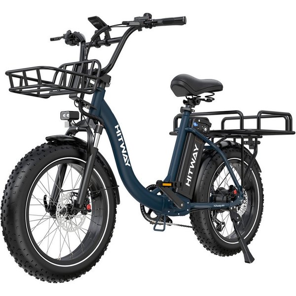 HITWAY E-Bike Cityrad 20*4,0 Zoll E-Lastenrad mit hydraulischer Scheibenbremse bis zu 160 km, 7 Gang shimano shimano Schaltwerk, Kettenschaltung, Heckmotor, 129