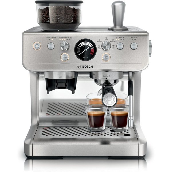 BOSCH Espressomaschine halbautomatische Siebträgermaschine PFE401C3 HomeCafé Serie 4, Integriertes Mahlwerk, 58mm-Siebträger, 30 Mahlgrade, 5 Direktwahl