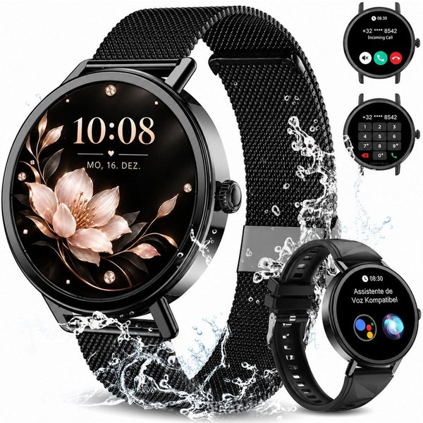 blackview Smartwatch X30 1,26″ für Damen mit Telefonfunktion undFitness-Tracking Smartwatch (4 cm/1.26 Zoll, iOS/Android) Set, mit Wechselband aus weichemSiliko