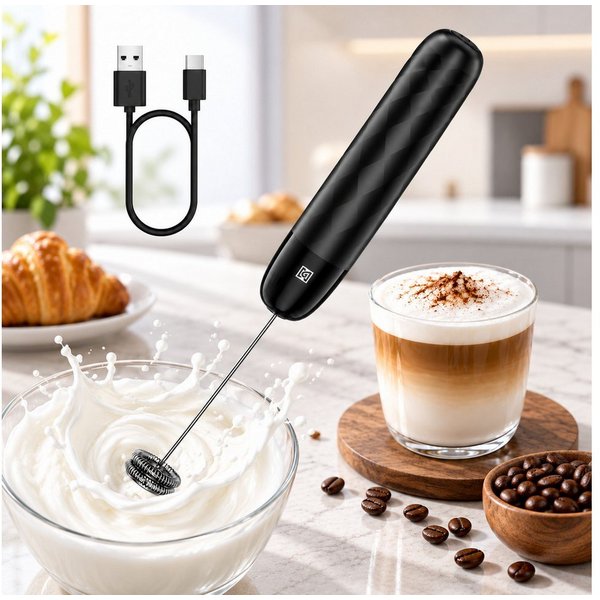 Maestri House Milchaufschäumer Mini Wiederaufladbarer Milchaufschäumer kein Ständer, abnehmbarer Edelstahl-Schneebesen, Mini-Mixer für Matcha