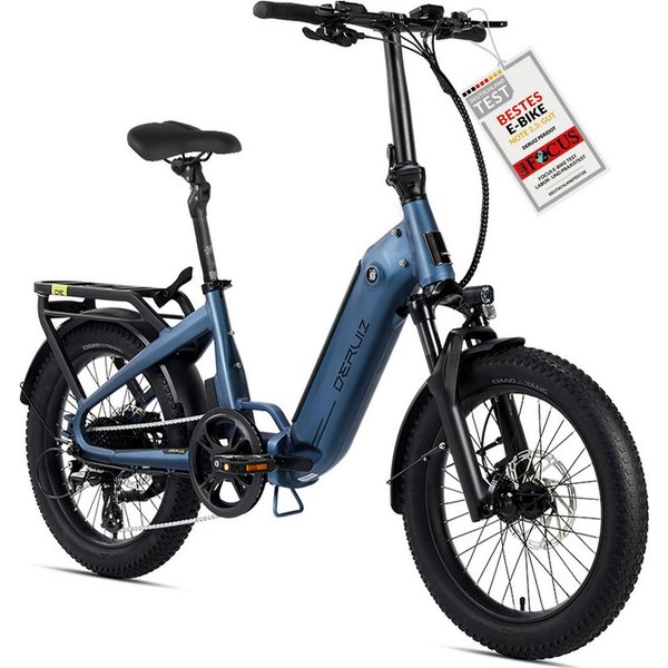 DERUIZ E-Bike Klapprad Peridot 20 × 3 Zoll, bis 143 km, Bluetooth und App, 8 Gang SHIMANO SHIMANO ALTUS 11-32T Schaltwerk, Kettenschaltung, Heckmotor, 500 Wh, (