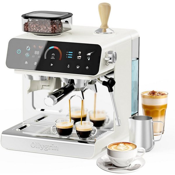 Ollygrin Espressomaschine mit Mahlwerk, 20-Bar-Profi-Espressomaschine mit 19 Mahlgraden