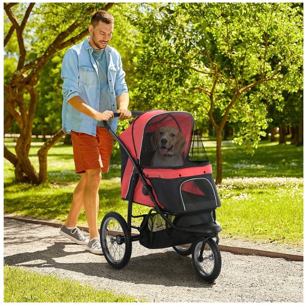 PawHut Hundebuggy Katzenwagen mit geländegängige Gummiräder Kissen Buggy, (Hundewagen, 1-tlg), für Hunde & Katzen bis 20 kg, Rot