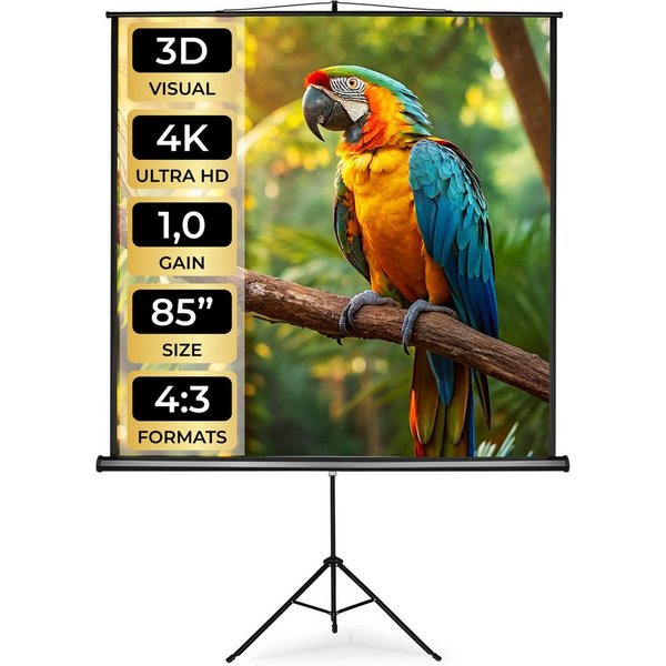 tectake Projektionswand ausziehbar mit standfestem, klappbarem Stativ Deckeneinbauleinwand (LCD–optimiert für HD und 3D, Gain-Faktor 1,0)
