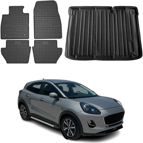 OMAC Auto-Fußmatten Kofferraumwanne Set für Ford Puma Untere 2020-2025 Gummi Schwarz 5x (5 St), für Ford Puma Untere 2020-2025 Ford Puma Untere 2020-2025, Einfa
