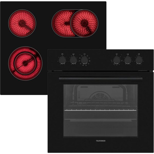 Telefunken Elektro-Herd-Set ECHS65A-B2, VapClean, Einbauherdset, 65 L, Backofen & Glaskeramik-Kochfeld, Hot Air Shield