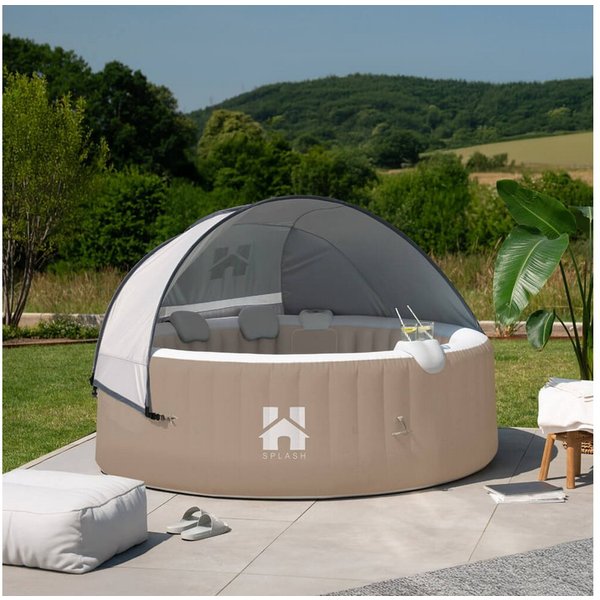 HOME DELUXE Whirlpool SPLASH inkl. Kissen, Getränkehalter und Sonnendach - Ø208 cm, aufblasbares Aufstellbecken, aufblasbar per Knopfdruck - für bis zu 6 Person