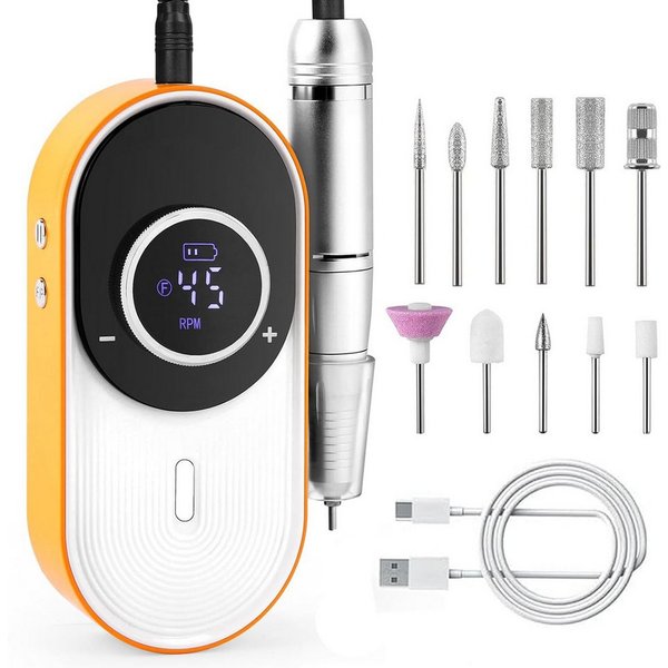 OYLCDI Maniküre-Pediküre-Set Kabelloses tragbares Maniküreset,elektrische Maniküre mit Ladestation, Nagelgerät mit LCD Display, 6 Bits + Schleifhülsen,45000 hoh