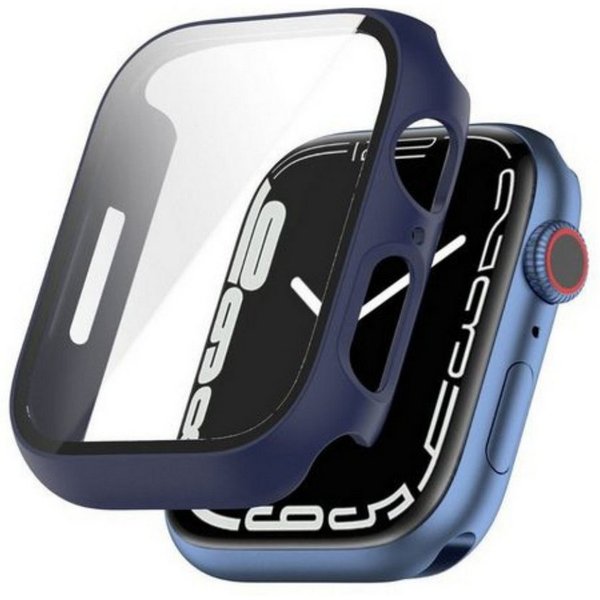 SmartUP Smartwatch-Hülle 2X Hülle für Apple Watch 7/8/9 41mm 45mm Case Display Tasche Schutz 9H, kompletter Rundumschutz