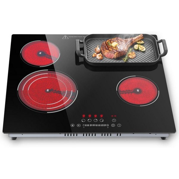 SNDOAS Elektro-Kochfeld, Glaskeramikkochfeld 4 Kochfelder 60cm, 6700W Einbau‑Herdplatte