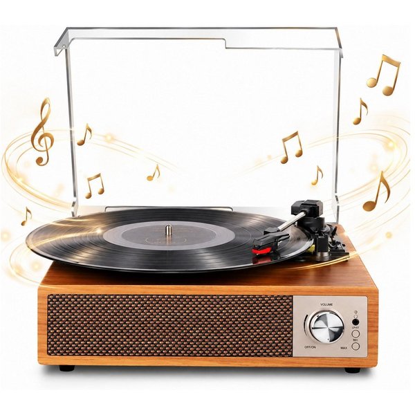 Fofile Bluetooth 5.4 Schallplattenspieler mit 2 Stereo-Lautsprecher 3-Gang Plattenspieler (Vinyl Player, unterstützt Kopfhörer/AUX-Eingang/RCA-Ausgang/USB)