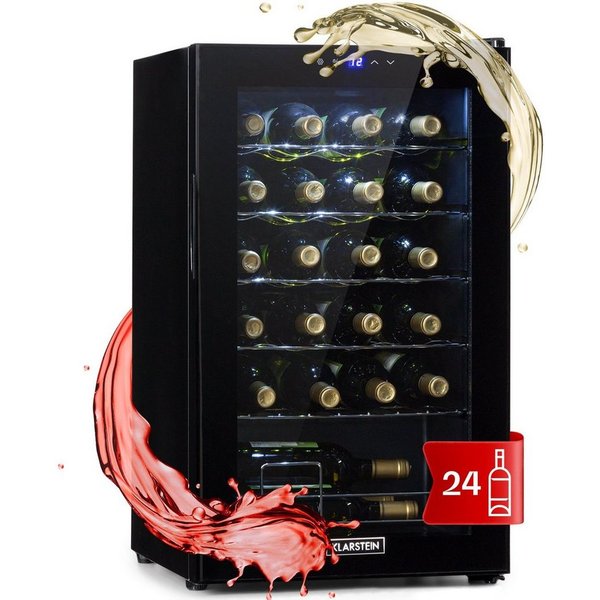 Klarstein Weinkühlschrank Shiraz 24 Uno, für 24 Standardflaschen á 0,75l,Wein Flaschenkühlschrank Weintemperierschrank Weinschrank Kühlschrank