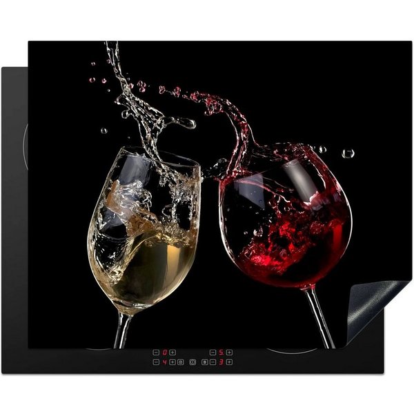 MuchoWow Herd-Abdeckplatte Rotwein - Weißwein - Glas - Schwarz, Vinyl, (1 tlg), Ceranfeldabdeckung Küche, Herdabdeckplatte Einteilig, 60x52 cm