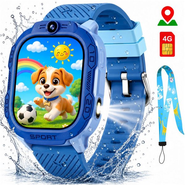 ibettertec Kinderuhr Kinder Smartwatch 4G GPS Uhr mit Telefon, Kamera, SOS Smartwatch (20 cm) Taschenlampe & Trageband, Kinderuhr mit Touchscreen, Anruf, Videoa