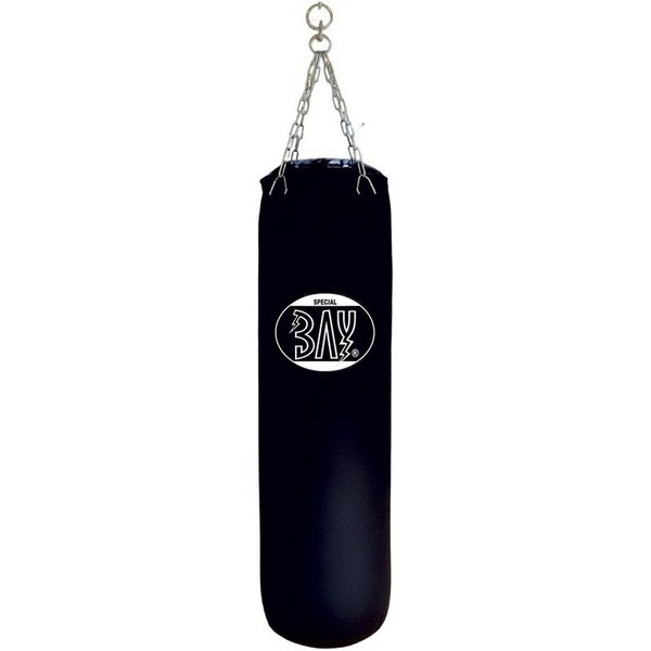 BAY-Sports Boxsack Sandsack 120 cm Erwachsene schwarz ungefüllt groß Boxen Kickboxen MMA (Stück), inkl. Verchromter 4-strahlige Stahlkettenaufhängung mit Drehwi