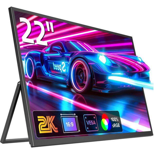 UPERFECT Tragbarer 22-Zoll-2K-Monitor, IPS-Bildschirm Portabler Monitor (55,88 cm/22 ", 2560x1440 px, 2k, 20 ms Reaktionszeit, 60 Hz, IPS, Mini-HDMI, USB-C, VES