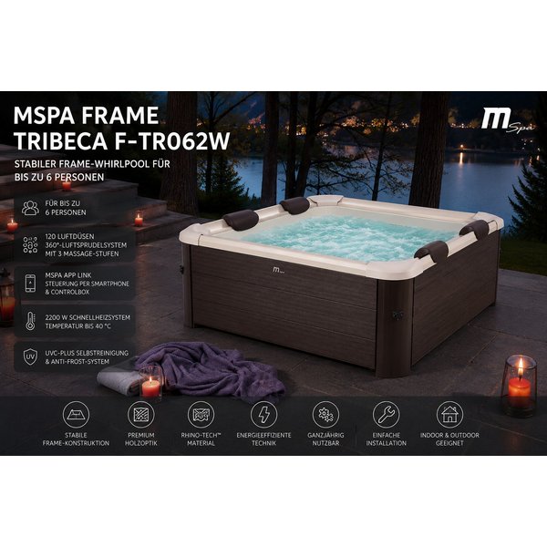 mSpa Whirlpool Whirlpool TRIBECA 2026 XXL 6P. - ganzjährig Outdoor Pool - F-TR062W, UVC+, NEU 2026, 120 Luftdüsen, Schnellheizsystem, App-Steuerung