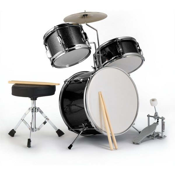 LALAHO Schlagzeug 3-teilig, Drum-Set Schlagzeugset für Kinder, mit Thron-Becken-Pedal, zwei Paar Drumsticks,35cm Bass Drum