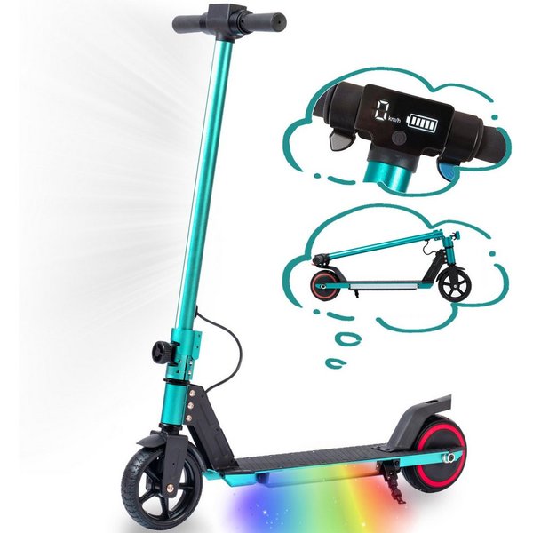 Vankel E-Scooter Kinder ab 6 Jahre, klappbar, 10km, Bunte Leuchten, Jungen und Mädchen, 150 W, 14 km/h, (für Jungen und Mädchen, max. 50kg, faltbar, Aluminiumra