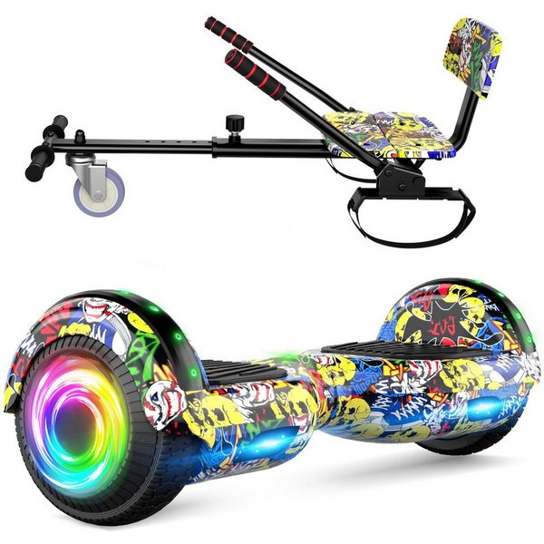 SISIGAD Balance Scooter Kart Set, 6,5'' Hoverboard mit kart,LED, Bluetooth, 8 km/h, 160W, Hoverboards mit Sitz, bis zu 7-8km,Geschenke für Kinder