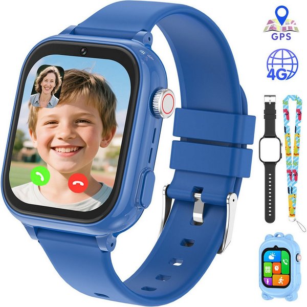 Vashoy Kinderuhr T59/T53 Smartwatch Kinder mit GPS,Kindgerecht sicher Smartwatch (5 cm/1.83 Zoll, RTOS/4G (LTE) 4G Telefonfunktionen Smartwatch, 6-tlg., Mit App