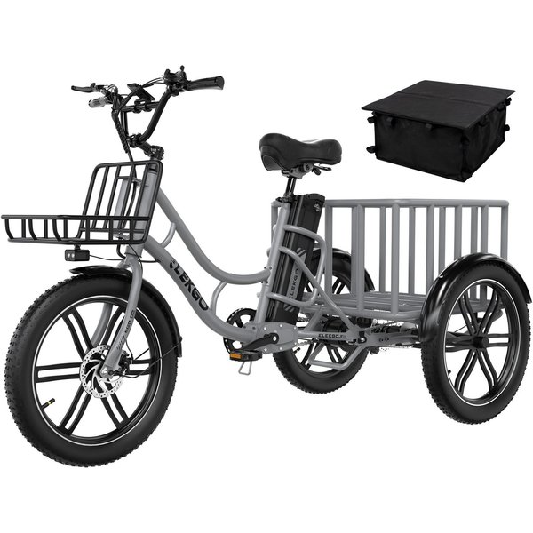 ELEKGO E-Bike Elektrisches Dreirad 20*3,0 zoll E-Dreirad Cargo mit 48V18Ah Akku Lastenfahrrad, 1 Gang, Kettenschaltung, Heckmotor, 864 Wh, Mit Körben vorne und 