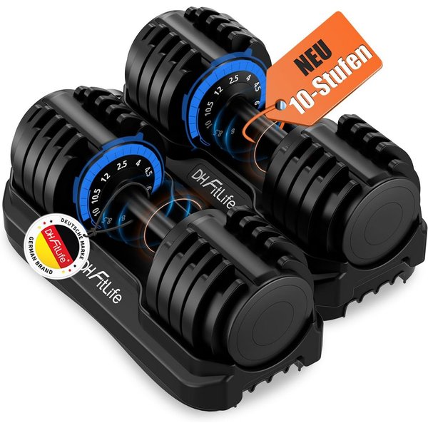 DH FitLife Hantel verstellbare 12kg/25kg mit 10 Gewichtsstufen, (2,5-12kg), Kurzhanteln Hanteln Set mit Hantelscheiben