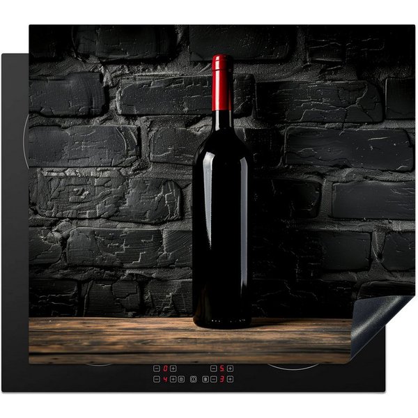 MuchoWow Herd-Abdeckplatte Wein - Flasche - Holz - Stein, Vinyl, (1 tlg), Ceranfeldabdeckung Küche, Herdabdeckplatte Einteilig, 59x51 cm