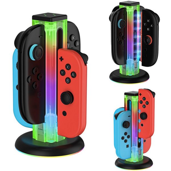Forrlite Ladestation für Nintendo Switch 2 Joycon, 4-in-1 Joy-Con Controller Zubehör Nintendo (Magnetische Plug-in Joy-Con Ladegerät mit Ladekabel, RGB-Licht un