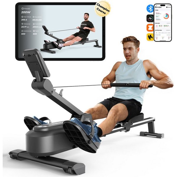 MERACH Rudergerät Rudergerät Heimtrainer Krafttraining - 16 Magnet-Widerstandsstufen (Hai-Aussehen, mit LCD-Monitor, extra leises Magnetbremssystem, mit Exklusi