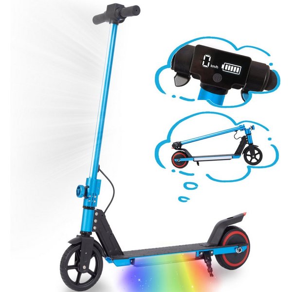 Vankel E-Scooter Kinder ab 6 Jahre, klappbar, 10km, Bunte Leuchten, Jungen und Mädchen, 150 W, 14 km/h, (für Jungen und Mädchen, max. 50kg, faltbar, Aluminiumra