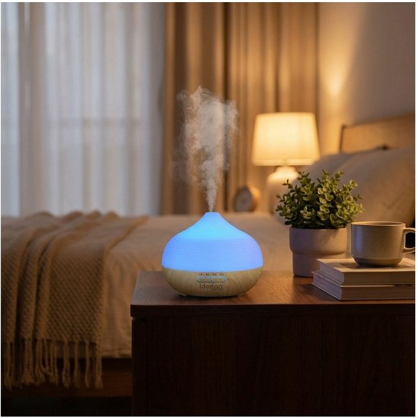 shop'n smile ideoon Luftbefeuchter Stilvoller Aroma Diffusor & Luftbefeuchter mit RGB Farblicht und Timer, 0,3 l Wassertank, Dauerbetrieb (ON), Kabellänge: 150 