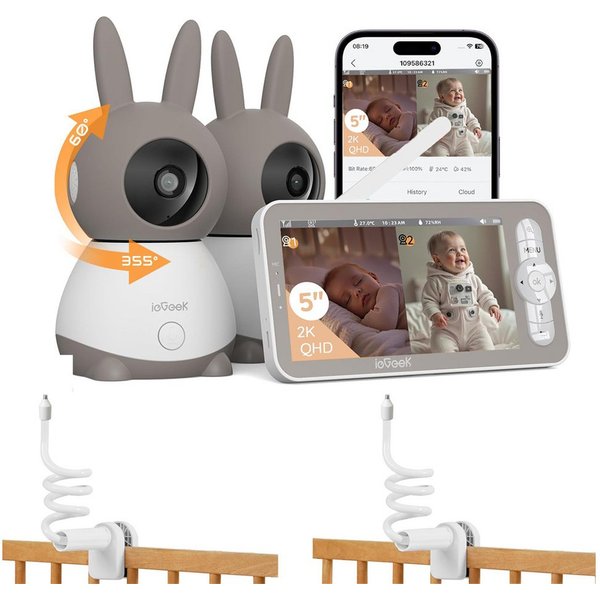 TWUFY Babyphone Split-Screen Babyphone mit 2 Kameras 5" HD Video Babyphone PTZ, Babyphone mit 2 Kameras und Audio, Weinen/Bewegungs/Geräuscherkennung, Bewegungs