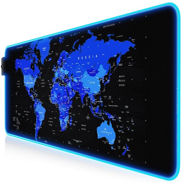 Titanwolf Gaming Mauspad RGB Mousepad 800 x 300 x 3 mm, LED Multi Color XL Tischunterlage (1-St), rutschfest, abwaschbar, Geschwindigkeit & Präzision, Weltkarte
