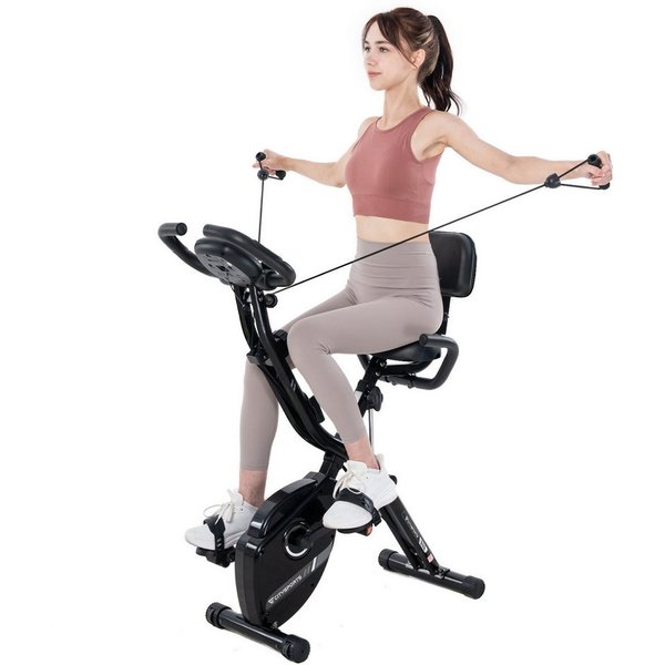 CITYSPORTS Heimtrainer X-Bike klappbar für Zuhause, LCD-Display mit Pulsmessung, Rückenlehne, mit Zugbändern, 12 Widerstandsstufen, Magnetbremse, bis 120 kg