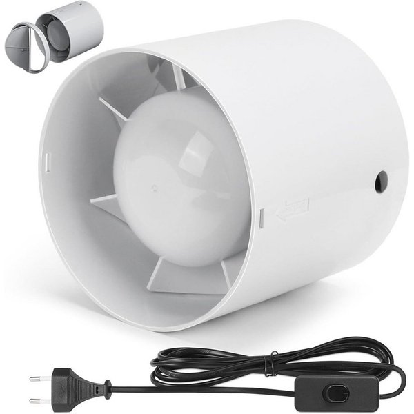 XERSEK Wandventilator Kanal Rohrventilator, Inline-Abluftventilator 100 mm, mit Schalter, Rauchabzug Rohrlüfter Kanalventilator Badlüfter