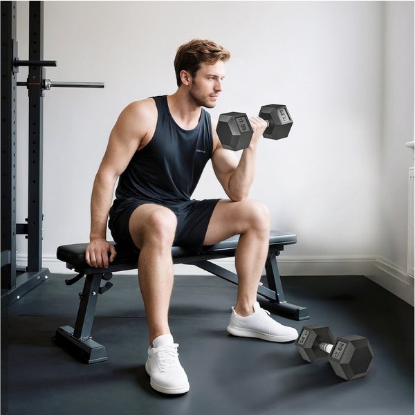 HOMCOM Hantel-Set Hexagon Hanteln, 2er Set Hanteln mit gerändeltem Griff, 2 x 17,5 kg, (Kurzhantel aus Gusseisen, Kurzhanteln für Männer und Fraue), für Zuhause
